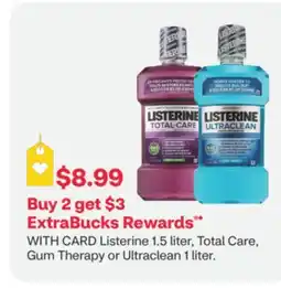 CVS Listerine 1.5 liter, Total Care, Gum Therapy or Ultraclean 1 liter offer