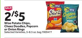 Stop&Shop Wise Potato Chips, Cheez Doodles, Popcorn or Onion Rings offer