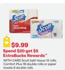 CVS Scott bath tissue 12 rolls, Comfort Plus 18 double rolls or paper towels 6 double rolls offer