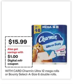 CVS Charmin Ultra 12 mega rolls or Bounty Select-A-Size 6 double rolls offer