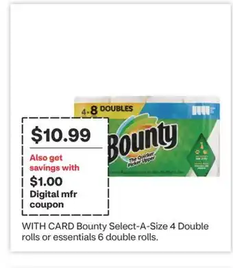 CVS Bounty Select-A-Size 4 Double rolls or essentials 6 double rolls offer