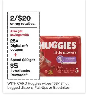 CVS Huggies wipes 168-184 ct., bagged diapers, Pull-Ups or Goodnites offer