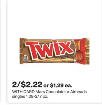 CVS Mars Chocolate or Airheads singles 1.08-2.17 oz offer