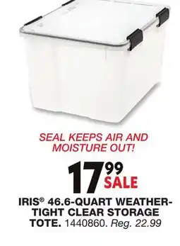 Blain's Farm & Fleet IRIS 46.6-QUART WEATHER- TIGHT CLEAR STORAGE TOTE offer