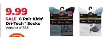 Runnings 6 Pair Kids' Dri-Tech Socks offer