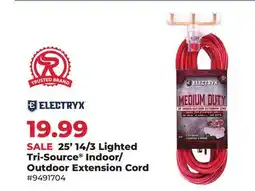 Runnings Electryx 25' 14/3 Lighted Tri-Source Indoor/Outdoor Extension Cord offer