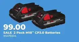 Runnings Milwaukee 2 Pack M18 CP3.0 Batteries offer