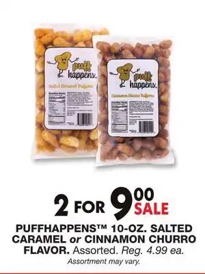 Blain's Farm & Fleet PUFFHAPPENS 10-OZ. SALTED CARAMEL or CINNAMON CHURRO FLAVOR offer