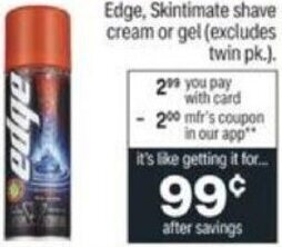 CVS Edge,Skintimate Shave Cream Or Gel offer