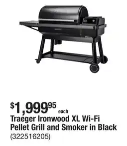 The Home Depot Traeger Ironwood XL Wi-Fi Pellet Grill and Smoker in Black offer