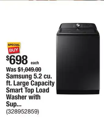 The Home Depot Samsung 5.2 cu. ft. Large Capacity Smart Top Load Washer with Super Speed Wash in brushed black offer