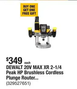 The Home Depot DEWALT 20V MAX XR 2-1/4 Peak HP Brushless Cordless Plunge Router (Tool Only) offer