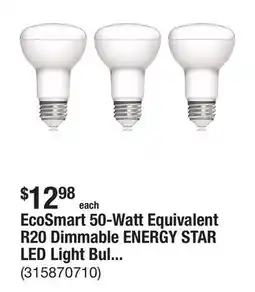 The Home Depot EcoSmart 50-Watt Equivalent R20 Dimmable ENERGY STAR LED Light Bulb Soft White (3-Pack) offer