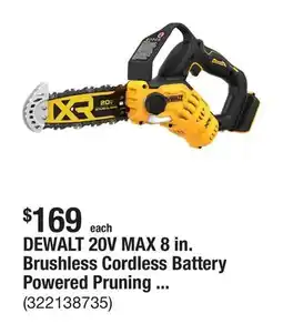 The Home Depot DEWALT 20V MAX 8 in. Brushless Cordless Battery Powered Pruning Chainsaw (Tool Only) offer