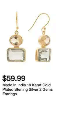 TJ Maxx Made In India 18 Karat Gold Plated Sterling Silver 2 Gems Earrings offer