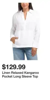 TJ Maxx Linen Relaxed Kangaroo Pocket Long Sleeve Top offer