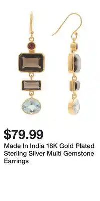 TJ Maxx Made In India 18K Gold Plated Sterling Silver Multi Gemstone Earrings offer