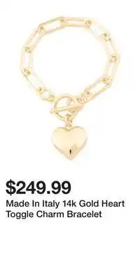 TJ Maxx Made In Italy 14k Gold Heart Toggle Charm Bracelet offer