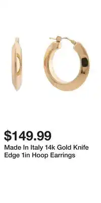 TJ Maxx Made In Italy 14k Gold Knife Edge 1in Hoop Earrings offer