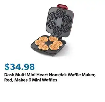 Sam's Club Dash Multi Mini Heart Nonstick Waffle Maker, Red, Makes 6 Mini Waffles offer