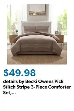 Sam's Club details by Becki Owens Pick Stitch Stripe 3-Piece Comforter Set, Assorted Colors and Sizes offer