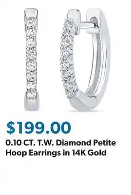 Sam's Club 0.10 CT. T.W. Diamond Petite Hoop Earrings in 14K Gold offer