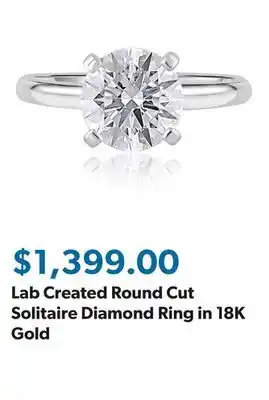 Sam's Club Lab Created Round Cut Solitaire Diamond Ring in 18K Gold offer