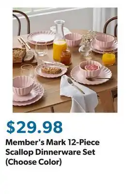 Sam's Club Member's Mark 12-Piece Scallop Dinnerware Set (Choose Color) offer