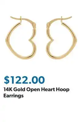 Sam's Club 14K Gold Open Heart Hoop Earrings offer