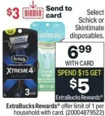 CVS Schick Or Skintimate Disposable offer