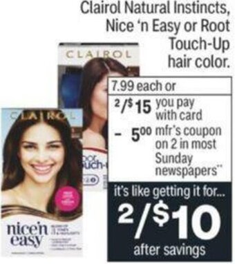 CVS Clairol Natural Instincts, Nice N' Easy Or Root Touch-Up Hair Color offer
