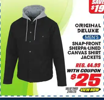 Big 5 Original Deluxe Men's Snap Front Sherpa Lined Canvas Shirt Jacket offer