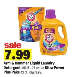 Meijer Arm & Hammer Liquid Laundry Detergent 100.5-105 oz. or Ultra Power Plus Paks 42 ct offer