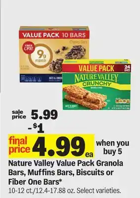 Meijer Nature Valley Value Pack Granola Bars, Muffins Bars, Biscuits or Fiber One Bars offer