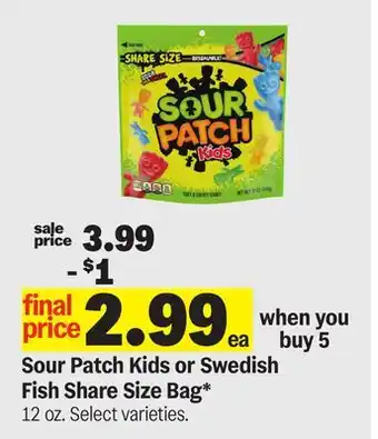 Meijer Sour Patch Kids or Swedish Fish Share Size Bag offer