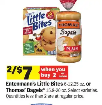 Meijer Entenmann's Little Bites 6-12.25 oz. or Thomas' Bagels* 15.8-20 oz offer