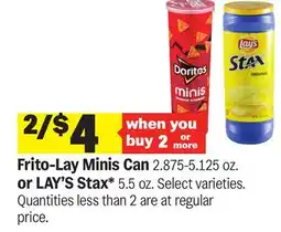 Meijer Frito-Lay Minis Can 2.875-5.125 oz. or LAY'S Stax 5.5 oz offer