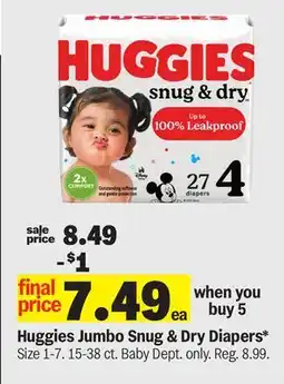 Meijer Huggies Jumbo Snug & Dry Diapers offer