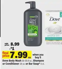 Meijer Dove Body Wash 30-30.6 oz., Shampoo or Conditioner 28 oz. or Bar Soap 6 ct offer