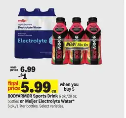 Meijer BODYARMOR Sports Drink 6 pk./20 oz. bottles or Meijer Electrolyte Water *6 pk./1 liter bottles offer