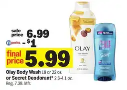 Meijer Olay Body Wash 18 or 22 oz. or Secret Deodorant* 2.6-4.1 oz offer