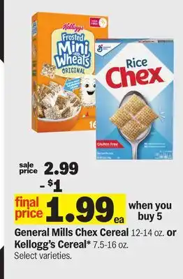 Meijer General Mills Chex Cereal 12-14 oz. or Kellogg's Cereal* 7.5-16 oz offer