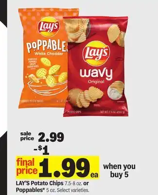 Meijer LAY'S Potato Chips 7.5-8 oz. or Poppables* 5 oz offer