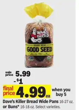 Meijer Dave's Killer Bread Wide Pans 16-27 oz. or Buns* 16-18 oz offer