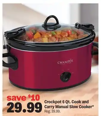 Meijer Crockpot 6 Qt. Cook and Carry Manual Slow Cooker offer