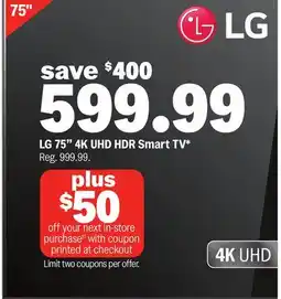 Meijer LG 75 4K UHD HDR Smart TV offer