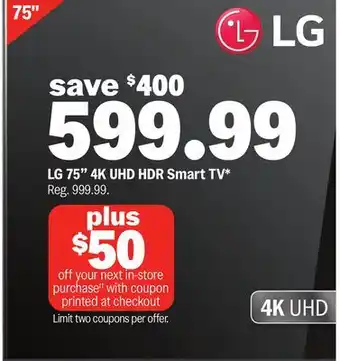 Meijer LG 75 4K UHD HDR Smart TV offer