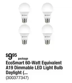 The Home Depot EcoSmart 60-Watt Equivalent A19 Dimmable LED Light Bulb Daylight (4-Pack) offer