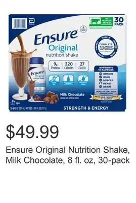 Costco Ensure Original Nutrition Shake, Milk Chocolate, 8 fl. oz, 30-pack offer