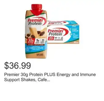 Costco Premier 30g Protein PLUS Energy and Immune Support Shakes, Cafe Latte, 11 fl oz, 18-pack offer